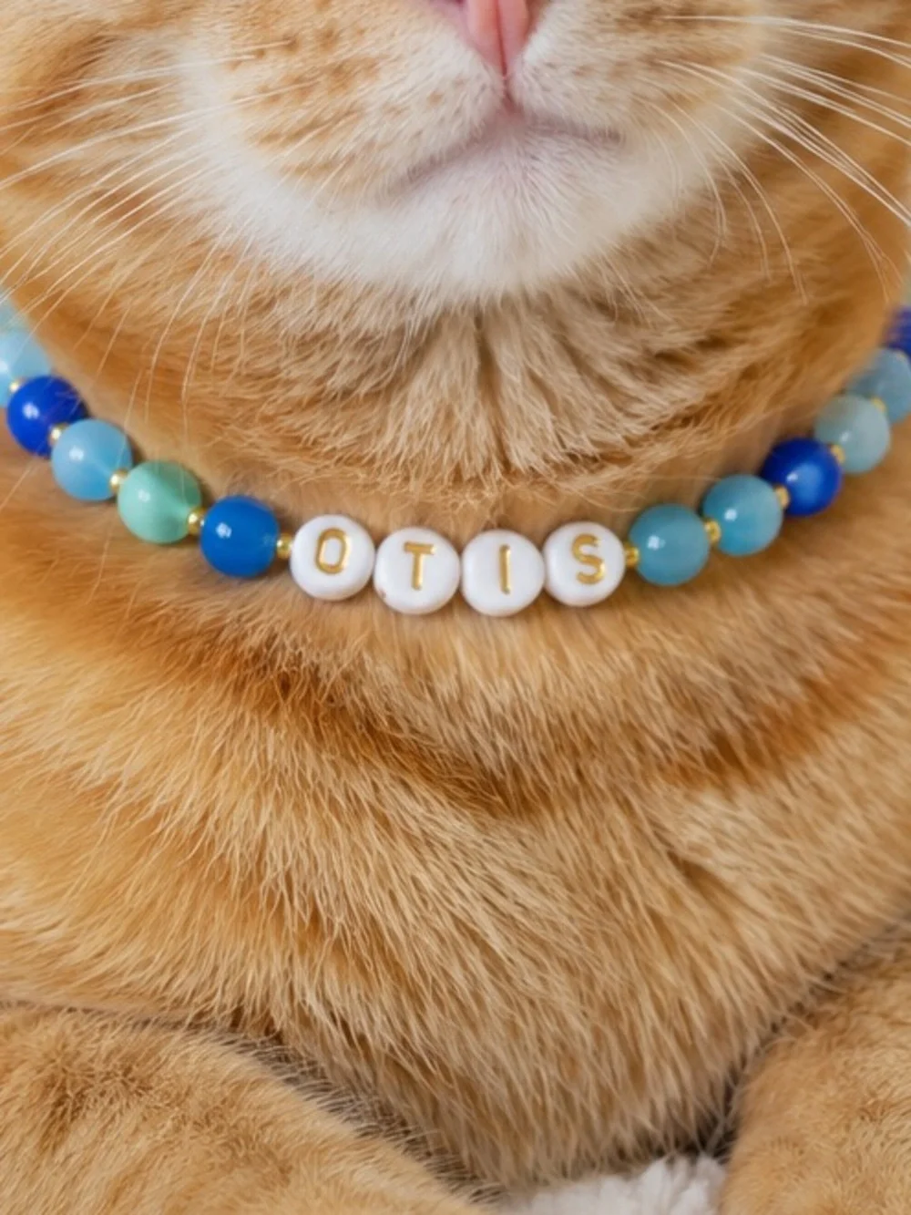 Otis Blue & Aqua Stretch Beaded Cat Collar 9”